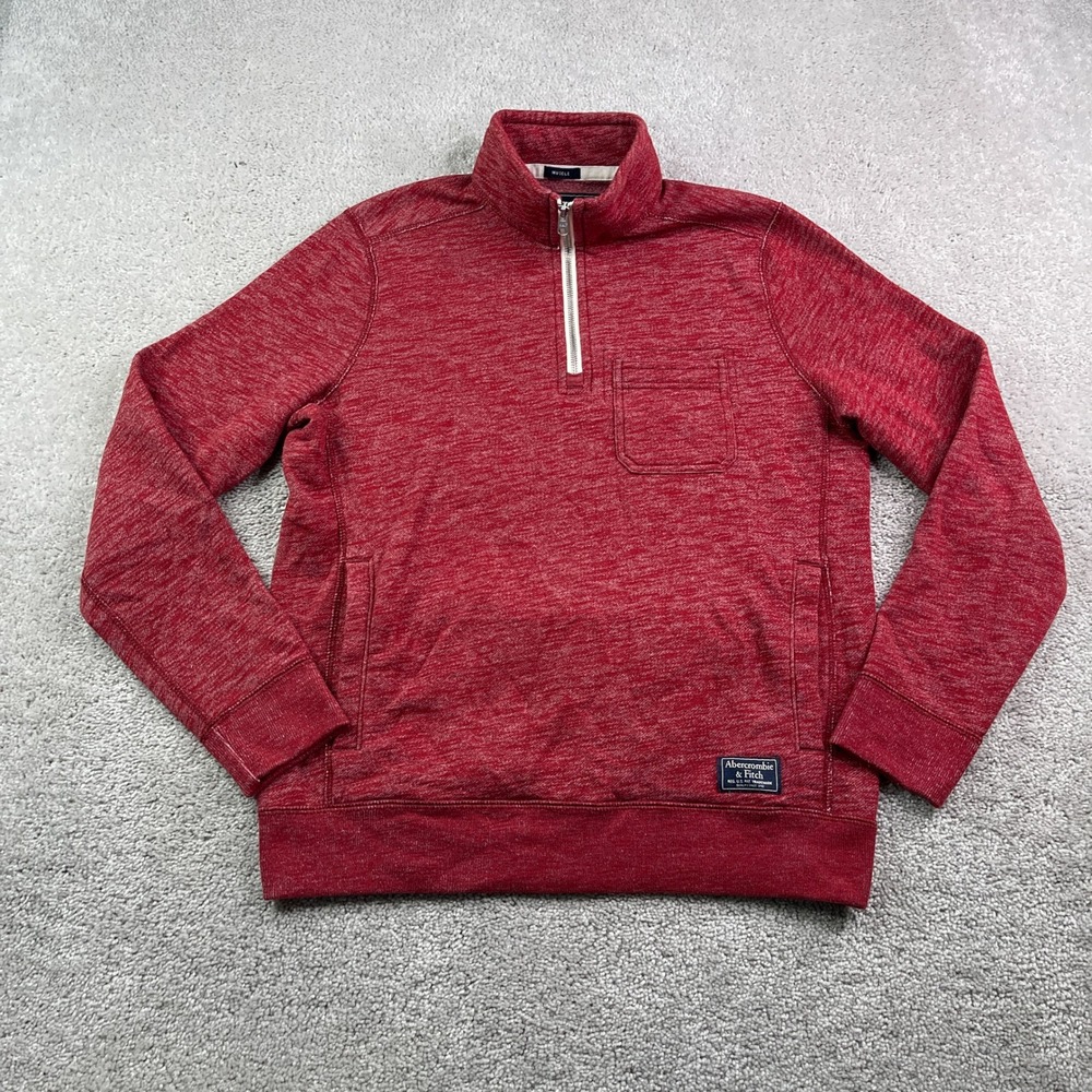 Abercrombie Fitch Sweatshirt Mens Small Red Muscle Fit Quarter Zip Pullover